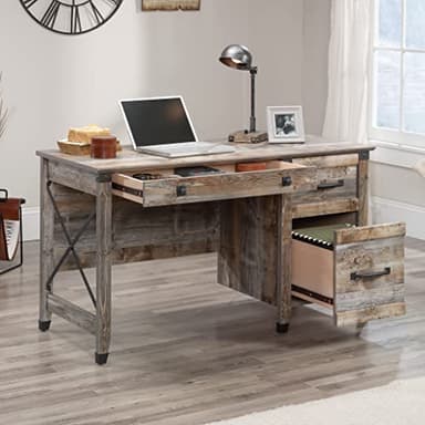 Sauder Carson Forge Vintage Rustic Computer Desk for Home Office with Drawers, in Rustic Cedar - Image 4