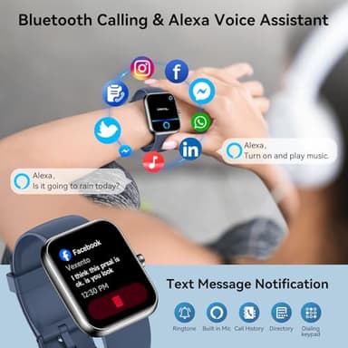 Smart Watch for Men Women Alexa Built-in, Fitness Tracker with Call Function & 1.83" HD Touchscreen, 100 Sport Modes, Heart Rate/Sleep Monitor, IP68 Waterproof, iOS Android Compatible (Blue) - Image 2
