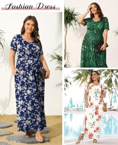 BISHUIGE Plus Size Maxi Dresses for Women Summer Casual Short Sleeve Long Dress with Pockets XL-6XL 6X-Large, Black - Image 4
