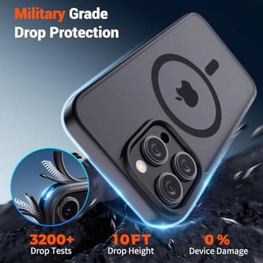 SUPFINE Magnetic for iPhone 15 Pro Max Case (Compatible with MagSafe) (Military Grade Drop Protection) Translucent Matte Shockproof Phone Cover, Black - Image 4