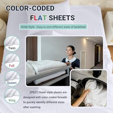 ZPECC White Bulk Flat Sheets Only Queen Size 8 Pack, Easy Sort Top Bed Sheet by Color-Coded Hem Threads, Soft Durable Brushed Microfiber Fabric Hotel Airb&bs Essentials for Hosts, 90"x102" - Image 3
