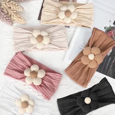 MIUXUESO 3 Pcs Baby Flower Headbands Baby Girls Nylon Headband Soft Hairbands Hair Accessories for Newborn Infant Toddler Kids (Yellow,Pink,Brown) - Image 5