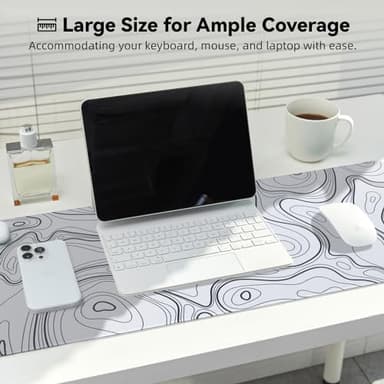 Reniteco Waterproof Large Gaming Mouse Pad with Durable Stitched Edges, Non-Slip Rubber Base, Smooth Surface Mouse Mat Desk Pad for Home Office Gaming, 31.5"x11.8"x0.12", White Topographic Map - Image 2