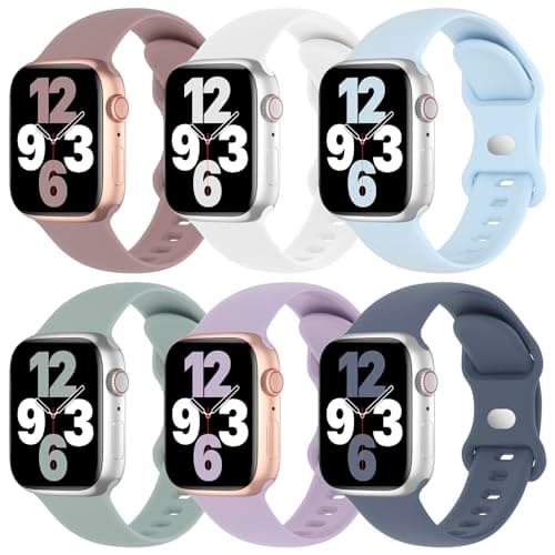6 Pack Silicone Bands Compatible with Apple Watch Band 38mm 40mm 41mm 42mm 44mm 45mm 46mm 49mm Women Men, Soft Sport Strap Replacement Wristband for iWatch Series 11 10 9 8 SE 7 6 5 4 3 2 1 Ultra - Image 1