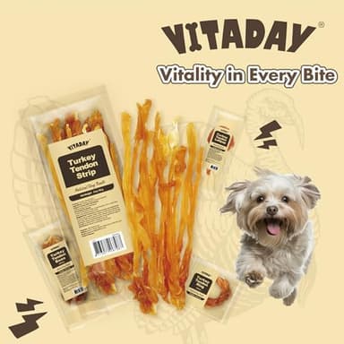 VITADAY Turkey Tendons for Dogs, All Natural, Healthy Dog Treats, Long Lasting, Hypoallergenic Dog Chews, Rawhide Free, USA-Sourced, for Small Dogs, Strips, 3 oz Pack - Image 7