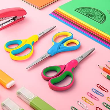 LIVINGO 5" Kids School Scissors: Small Safety Scissors Pointed Tip, Soft Handle Right Left Handedfor Craft, Classroom, Child, Toddler, Assorted Colors, 3 Pack - Image 6