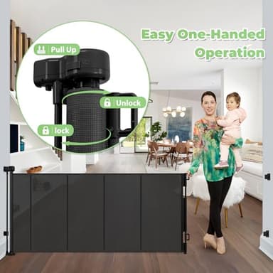 96 Inch Wide Reinforced Retractable Baby Gate with Support Rods, Extra Long Dog Gate Retractable Gate Outdoor Gates for Decks, Prevent Crawling Under Extra Long Baby Gates for Large Openings, Black - Image 5