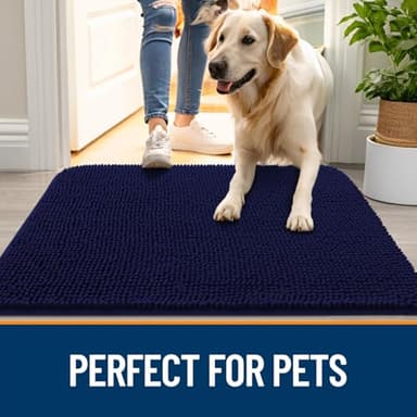 OLANLY Dog Door Mat for Muddy Paws 36x24, Absorbs Moisture and Dirt, Absorbent Non-Slip Washable Doormat, Quick Dry Chenille Mud Mat for Dogs, Entry Indoor Entryway Carpet for Inside Floor, Navy Blue - Image 6
