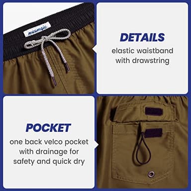 maamgic Mens Short 80s 90s Vintage Swim Trunks with Mesh Lining Quick Dry Bathing Suit Board Shorts Colorblock Olive Small - Image 4