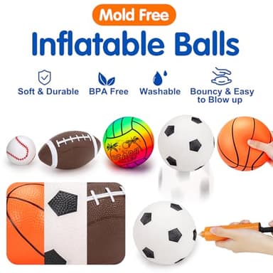 5 Pack Sports Balls Set for Kids with Bag Balls for Toddlers 1-3 Football Soccer Basketball Baseball Volleyball Outdoor Toys Sport Bouncy Playground Kickball Hand Pump Outside Toddler 1-3 2-4 3-5 Gift - Image 2