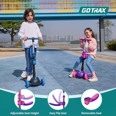Gotrax KS3 Pro Kick Scooter for Kids, One Key Removable Seat & 3 Extra Wide PU Light-Up Wheels and Anti-Slip Deck, Adjustable Height Handlebar and Lean-to-Steer, Foldable Scooter for Children Aged 2-8 - Image 4
