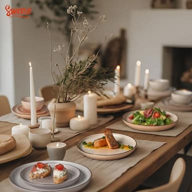 Sweese Plates and Bowls Sets, 18 Piece Dinnerware Set Porcelain Round Dinner Set for 6, Scratch Resistant Dishes Set, Dishwasher and Oven Microwave Safe Handpainted Swirl Dishware Sets, Neutral - Image 7