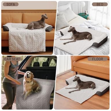 TSEB4TEP Luxurious Calming Dog Bed Mats, 41" Large Dog Couch Bed for Furniture Protector with Removable Washable Cover, Fluffy Plush Dog Mat for Large Medium Small Dogs and Cats,White Gray - Image 6