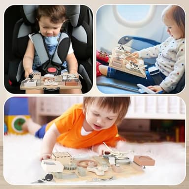 Joyreal Montessori Busy Board for Toddlers - Wooden Sensory Board Activity Board for Fine Motor Skills, Travel Baby Busy Board Sensory Toys for Kids - Image 6