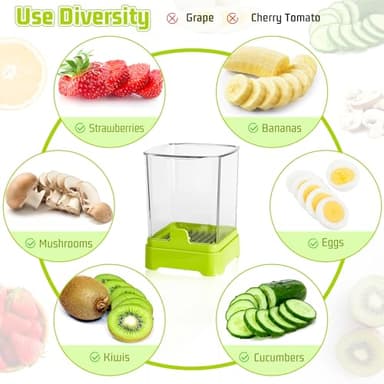 Fruit Slicer Cup - Strawberry, Banana, Grape Cutter, Egg Slicer for Hard Boiled Eggs - Detachable Fruit Slicer with Push Plate - Rapid & Safe Slicing Kitchen Gadgets for Easy Food Prep (Food green) - Image 8