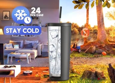 Meoky 24 oz Insulated Tumbler with Lid and Straw, Stainless Steel Vacuum Insulated Tumbler, Keeps Cold for 24 Hours, 100% Leak Proof, Fits in Car Cup Holder (Night) - Image 2