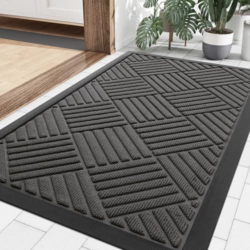 Smiry Front Door Mat Outside Entrance, Heavy Duty Outdoor Indoor Natural Rubber Doormat, Non Slip, Trap Dirt and Moisture, Easy Clean, Low Profile Patio Porch Entryway Mat, 29.5x17, Grey - Image 1