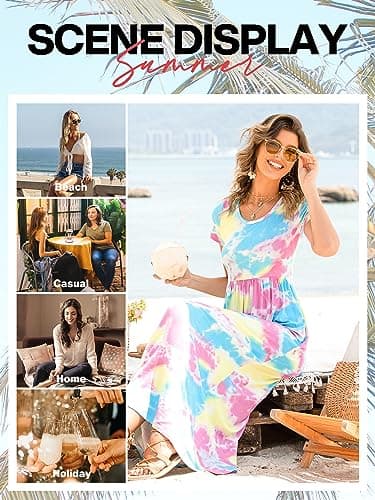 VIISHOW Women's Short Sleeve Loose Plain Maxi Dresses Casual Long Dresses with Pockets (White Small) - Image 3