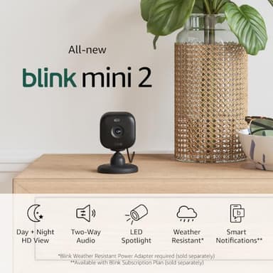 Blink Mini 2 (Newest Model) + Weather Resistant Adapter — Indoor/Outdoor Home Security & Pet Camera(s) with HD video, motion detection, and built-in spotlight — 3 cameras (Black) - Image 7