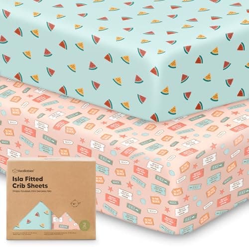 KeaBabies 2-Pack Baby Crib Sheets for Boys, Girls - 52x28 Viscose Derived from Bamboo Toddler Bed Sheets Neutral, Fitted Crib Mattress Cover for Standard Baby Bedding, Soft & Cozy (Beach Day) - Image 1