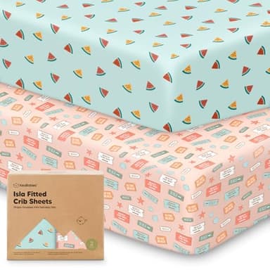 KeaBabies 2-Pack Baby Crib Sheets for Boys, Girls - 52x28 Viscose Derived from Bamboo Toddler Bed Sheets Neutral, Fitted Crib Mattress Cover for Standard Baby Bedding, Soft & Cozy (Beach Day) - Image 1