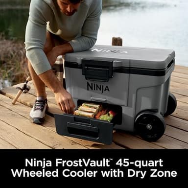 Ninja | Cooler | FrostVault 45QT Cooler with Wheels | Insulated with Temp Dry Storage Drawer | Keeps Ice Cold for Days | for The Beach, Camping, Picnics & More | Slate Gray | FB245GY - Image 2