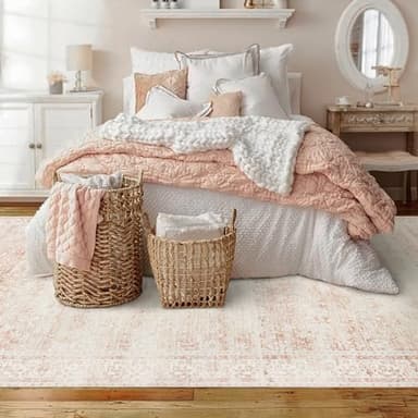 Light Pink Bedroom Rugs 6x9 Aesthetic Cute Boho Floral Feminine Soft Faux Wool Machine Washable Carpet Area Rugs for Kids Room Playroom Office - Image 7