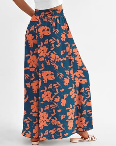 BTFBM Women Casual High Waist Wide Leg Pants 2025 Summer Fall Long Palazzo Pants Pocket Lounge Vacation Beach Trousers(Print Dark Blue Orange, Large) - Image 4