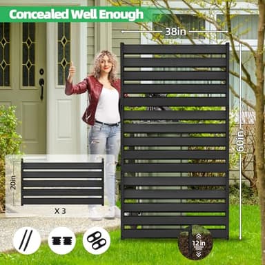60" H x 38" W Air Conditioner Fence Screen Trash Can Privacy Fence Panels for Outside Unit, Pool Eequipment Enclosure, No Dig Backyard Fencing (Black) - Image 2
