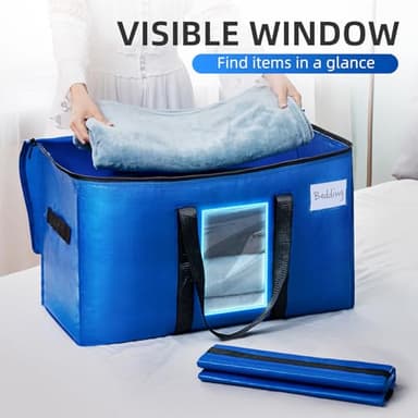TAILI Extra Large Moving Bags, 8 Pack Blue Heavy Duty Totes For Storage with Visible Window, Wrap Around Handles, Storage Bags for Space Saving, Alternative to Moving Boxes - Image 2