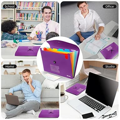 Accordian File Organizer 7 Pocket Expanding File Folder with Labels, Plastic Expandable File Folder for Documents Letter Size A4 Papers - Purple - Image 7
