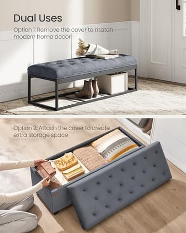 SONGMICS Velvet Storage Ottoman Bench, Foot Rest with Legs, 15.7 x 43 x 15.7 Inches, End of Bed Bench, Storage Chest, Load up to 660 lb, for Living Room, Bedroom, Entryway, Slate Gray ULSF089G01 - Image 4