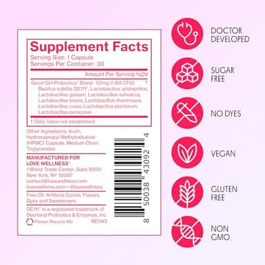 Love Wellness Good Girl Probiotics | Women’s Vaginal Health & pH Balance Supplement | 9-Strain Probiotic for Urinary Tract, Yeast, Odor & Immune Support | Gluten-Free | 30 CT, 30-Day Supply - Image 6