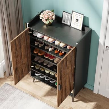 Tribesigns Shoe Cabinet with Doors, 7-Tier Shoe Storage Cabinet with Adjustable Shelves, Wooden Shoes Rack Shoe Storage Organizer for Entryway, Hallway, Closet, Living Room, Rustic Brown - Image 5