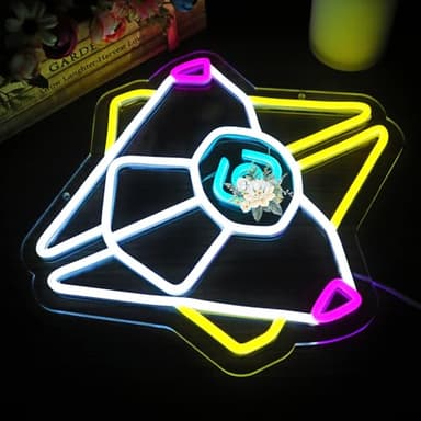 Gaming Ghost Shell Neon Sign for Wall Decor, Game Room, Bedroom, Man Cave, USB Powered, Dimmable, Pink, Yellow, Ice Blue, 13.7"x12.6" - Image 2