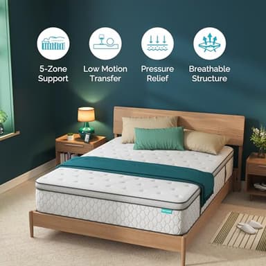 Serweet 12 Inch Memory Foam Hybrid Full Mattress - 5-Zone Pocket Innersprings Motion Isolation - Heavier Coils for Durable Support -Pressure Relieving - Medium Firm - Made in Century-Old Factory - Image 2