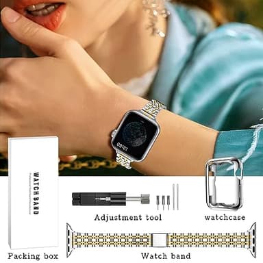 QUNDAXI Gold Apple Watch Band Compatible with Apple Watch 41mm 45mm 42mm 44mm 40mm 38mm Metal stainless steel Watchband suitable for iWatch 9/8/7/6/5/4/3/2/1/SE series Women Luxury strap (38mm 40mm - Image 6