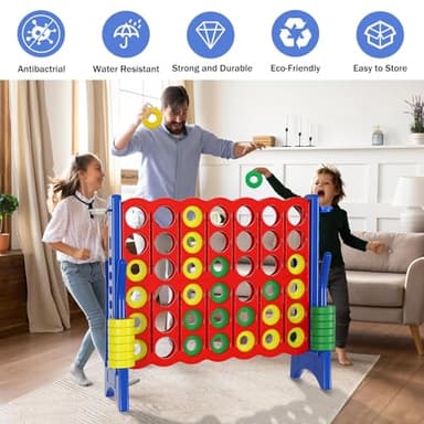 n1keft Jumbo 4 in a Row Game Set,4FT Giant Game Set with Carry Bag&42 Pieces Rings&Cup Holder,Indoor/Outdoor Yard Game for Kids & Adults-Fun Family&Party Game-Boosts Brain Power(Red&Blue) - Image 3