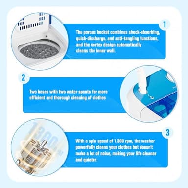 SUNCROWN Portable Washing Machine 16lbs, Compact Twin Tub Semi Automatic Washer, Energy-Saving Mini Laundry Combo with Extended Drain Hose & Pump for Dorms, Apartments, RV, Blue - Image 6