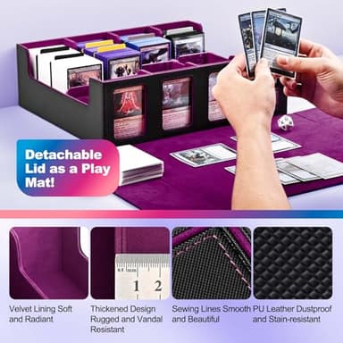 UAONO Trading Card Storage Box with Commander Display; 2400+ Deck Box for MTG with Removable Cover; Toploader Card Case fits Magic TCG PTCG Sports Cards; 24 Dividers, 4 Stoppers (Black, Purple) - Image 5