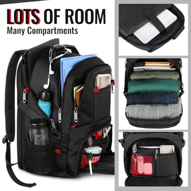 YOREPEK Large Backpack for Men, Extra Large Laptop Backpacks for Men Women, Water Resistant Travel Backpack Airline Approved Business Work Bag with USB Charging Port Fits 17 Inch Computer, Black - Image 2