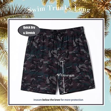 BRISIRA Mens Swim Trunks Bathing Suit 9 Inch Inseam Compression Liner Beach Long Board Shorts Swimsuit Anti-Chafe Quick Dry Camouflage - Image 2