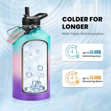 RAYMYLO One Gallon Water Bottle Insulated, Triple Walled Vacuum Stainless Steel (Cold for 48 Hrs), Leak Proof & Non-BPA, Large Water Flask Jug with Paracord Handle & Straw Spout Lids - Image 2