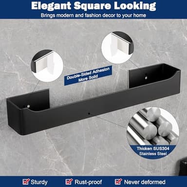 NearMoon Self Adhesive Hand Towel Holder/Towel Ring, Stainless Steel Hand Towel Bar Rustproof Stick on Wall-Towel Rack for Bathroom/Kitchen, Square Sticky and Wall Mounted (14 Inch, Matte Black) - Image 4