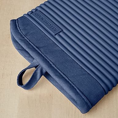 KitchenAid Ribbed Soft Silicone Oven Mitt Set, Blue Willow 2 Count , 7.5"x13" - Image 3
