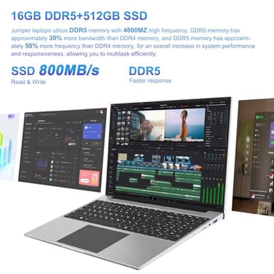 jumper Laptop 16 Inch, 16GB RAM 512GB SSD, FHD 1920x1200 Display(16:10), Laptop Computer with Quad Core N CPU, 38WH Battery, Cooling System, Numeric Keyboard, 4 Speakers, Business Student Laptops. - Image 3