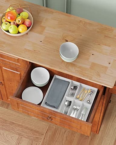 Qsun Kitchen Island with Drop Leaf and Storage, on Wheels Two Drawers, Large Storage Cabinet, Towel Rack Spice Cart Brown - Image 5