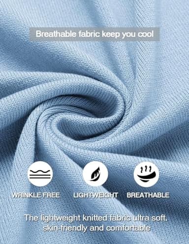 COOFANDY Men's Short Sleeve Knit Shirts Vintage Button Down Polo Casual Beach Shirt Clear Blue - Image 4