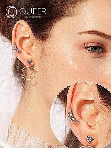 OUFER 16G Helix Piercing Jewelry, 925 Sterling Silver Cartilage Earrings Stud, Clear CZ Tragus Earrings, Conch Lobe Piercing Jewelry for Women Men - Image 8
