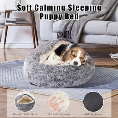 FORMYCATIE Cat Beds for Indoor Cats,Cat Cave for Puppy and Kitty,Calming Small Dog Bed for Small Dogs with Cover Cave,Cozy Warming Fluffy Washable Anti-Slip Pet Sleeping Bag (20 * 20inch,Grey) - Image 7